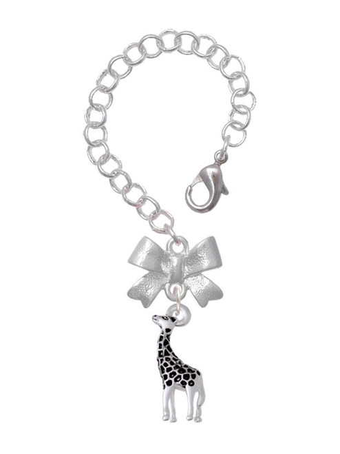 Silver Plated Antiqued Giraffe - Bow Charm Accessory for Tumblers and Thermal Cups