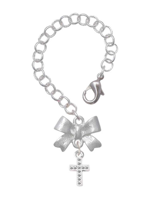 Silver Plated Small White Crystal Cross - Bow Charm Accessory for Tumblers and Thermal Cups