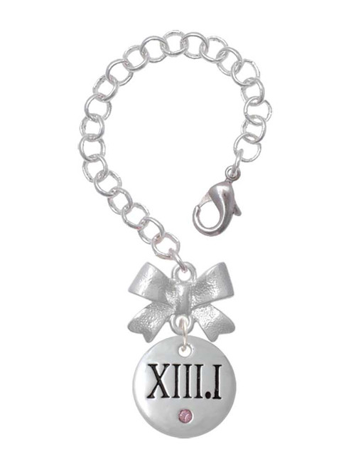 Silver Plated Half Marathon with Pink Crystal Roman Numeral - Bow Charm Accessory for Tumblers and Thermal Cups