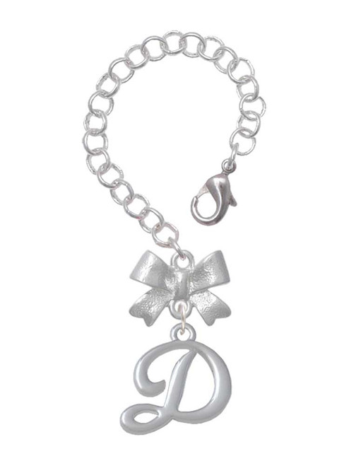Silver Plated Small Gelato Script Initial - D - Bow Charm Accessory for Tumblers and Thermal Cups