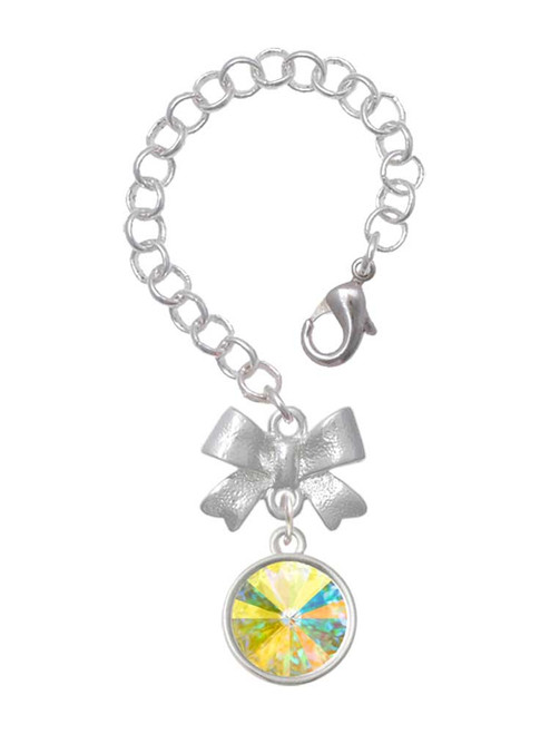 Silver Plated 12mm Crystal Rivoli - Clear AB - Bow Charm Accessory for Tumblers and Thermal Cups