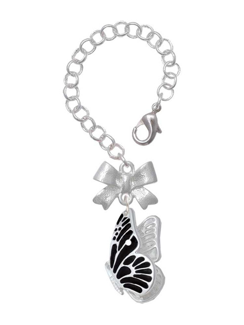 Silver Plated Large Black Flying Butterfly - Bow Charm Accessory for Tumblers and Thermal Cups