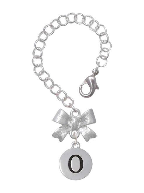 Silver Plated Capital Letter - O - Pebble Disc - Bow Charm Accessory for Tumblers and Thermal Cups