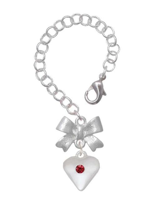 Silver Plated Large January - Maroon Crystal Heart - Bow Charm Accessory for Tumblers and Thermal Cups