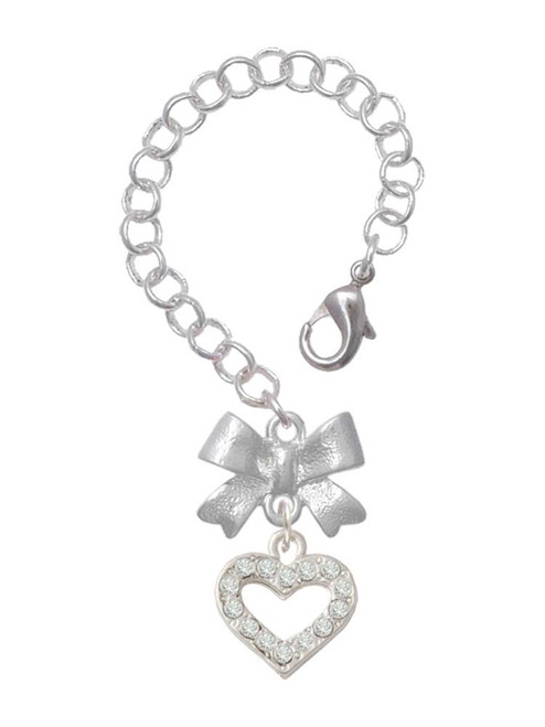 Silver Plated Crystal Open Heart - Bow Charm Accessory for Tumblers and Thermal Cups