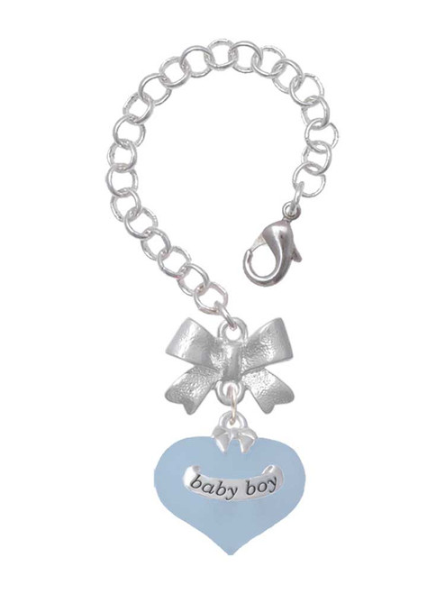 Silver Plated Baby Boy Blue Heart with Baby Feet - Bow Charm Accessory for Tumblers and Thermal Cups