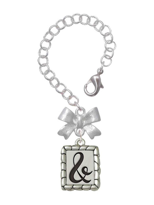 Silver Plated Pebble Border Initial - & - Bow Charm Accessory for Tumblers and Thermal Cups