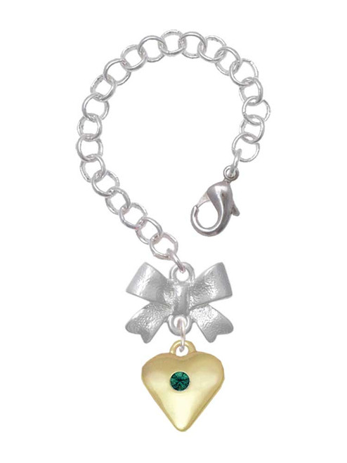 Gold-tone Large Green Crystal Heart - Bow Charm Accessory for Tumblers and Thermal Cups