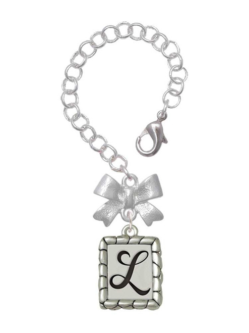 Silver Plated Pebble Border Initial - L - Bow Charm Accessory for Tumblers and Thermal Cups