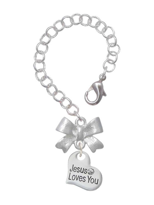 Silver Plated Small Jesus Loves You Heart - Bow Charm Accessory for Tumblers and Thermal Cups