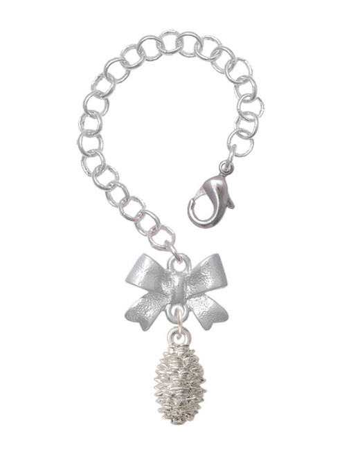 Silver Plated Pine Cone - Bow Charm Accessory for Tumblers and Thermal Cups