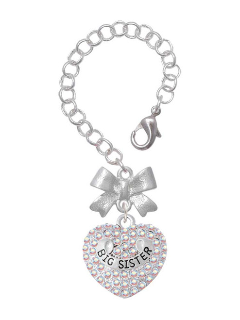 Silver Plated Big Sister Rock on AB Crystal Heart - Bow Charm Accessory for Tumblers and Thermal Cups