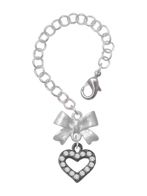 Black Nickeltone Crystal Open Heart - Bow Charm Accessory for Tumblers and Thermal Cups