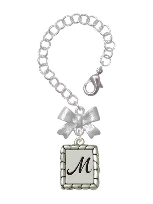 Silver Plated Pebble Border Initial - M - Bow Charm Accessory for Tumblers and Thermal Cups