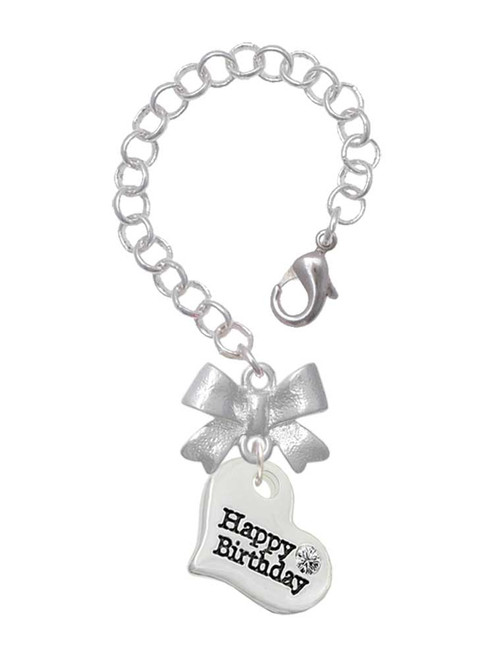 Silver Plated Large Happy Birthday Heart - Bow Charm Accessory for Tumblers and Thermal Cups