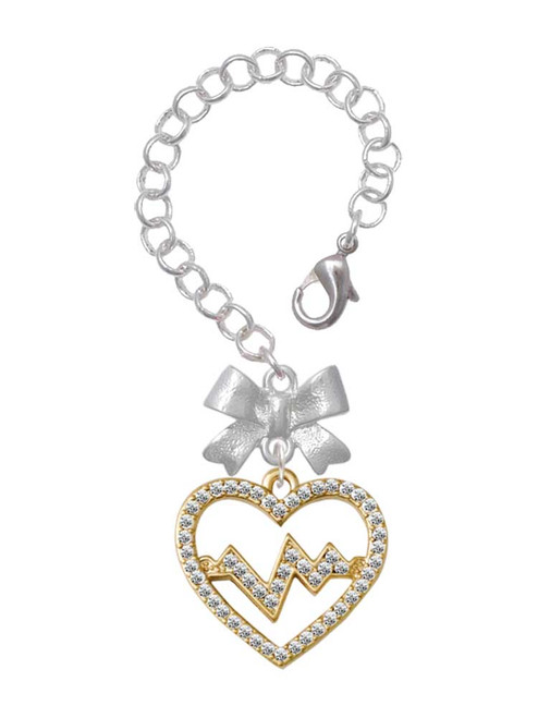 Gold-tone Large Crystal Heart - Heartbeat - Bow Charm Accessory for Tumblers and Thermal Cups