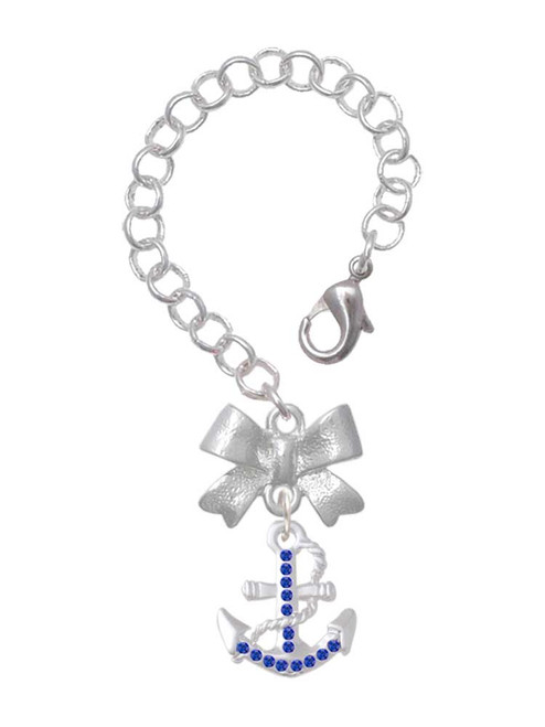 Silver Plated Blue Crystal Anchor - Bow Charm Accessory for Tumblers and Thermal Cups