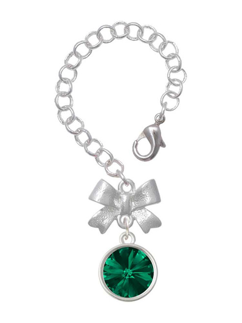 Silver Plated 12mm Crystal Rivoli - Green - Bow Charm Accessory for Tumblers and Thermal Cups