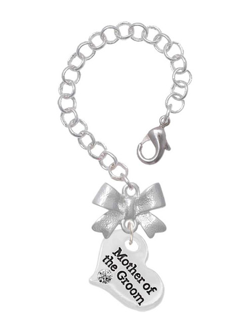 Silver Plated Large Mother of the Groom Heart - Bow Charm Accessory for Tumblers and Thermal Cups