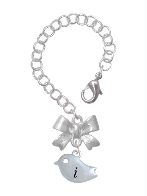 Silver Plated Little Bird Initial - I - Bow Charm Accessory for Tumblers and Thermal Cups