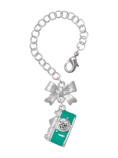 Silver Plated Teal Camera - Bow Charm Accessory for Tumblers and Thermal Cups