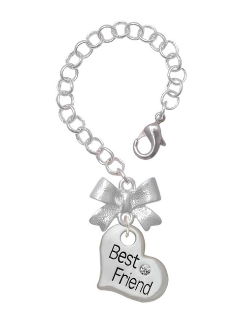 Silver Plated Large ''Best Friend'' Heart - Bow Charm Accessory for Tumblers and Thermal Cups