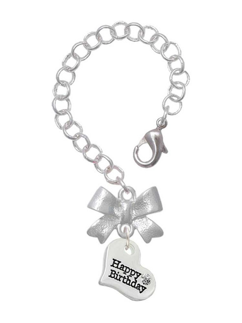 Silver Plated Small Happy Birthday Heart - Bow Charm Accessory for Tumblers and Thermal Cups