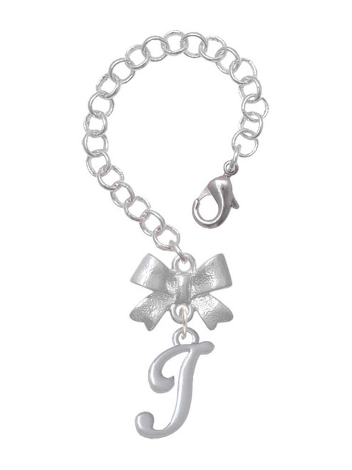 Silver Plated Small Gelato Script Initial - I - Bow Charm Accessory for Tumblers and Thermal Cups
