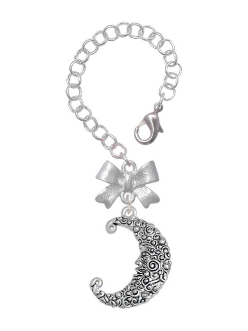 Silver Plated Large Swirl Man in Moon - Bow Charm Accessory for Tumblers and Thermal Cups