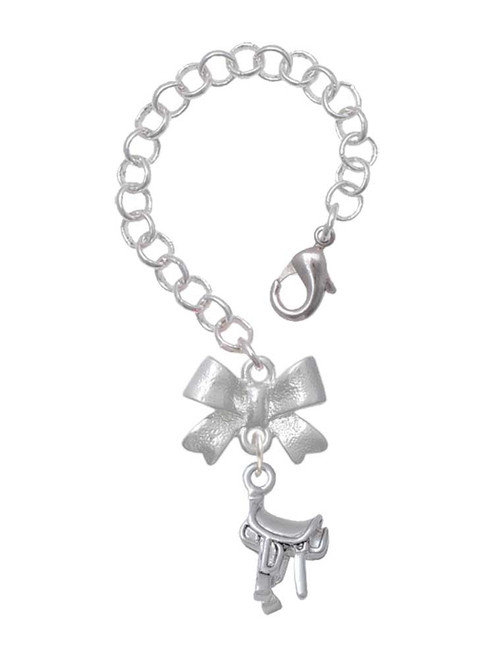 Silver Plated English Saddle - Bow Charm Accessory for Tumblers and Thermal Cups