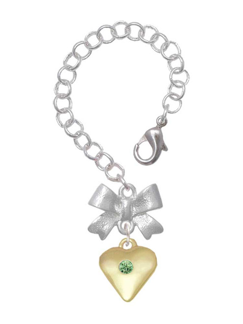 Gold-tone Large Lime Green Crystal Heart - Bow Charm Accessory for Tumblers and Thermal Cups
