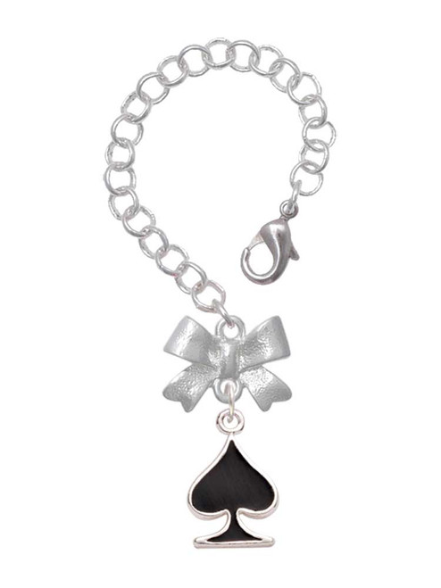 Silver Plated Card Suit - Black Spade - Bow Charm Accessory for Tumblers and Thermal Cups