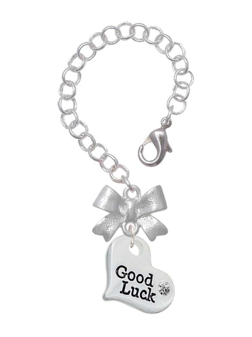 Silver Plated Large Good Luck Heart - Bow Charm Accessory for Tumblers and Thermal Cups