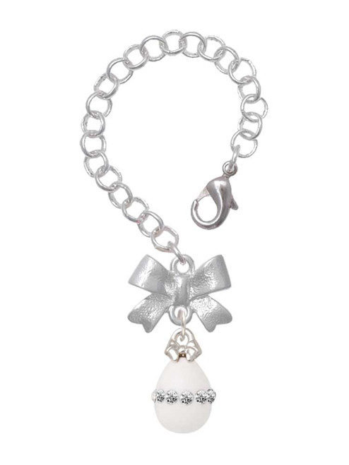 Silver Plated White Easter Egg with Clear Crystal Band - Bow Charm Accessory for Tumblers and Thermal Cups