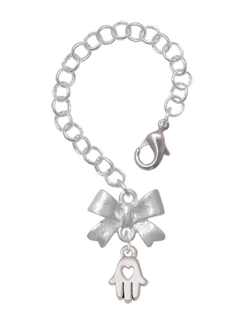 Silver Plated Small Heart Hamsa Hand - Bow Charm Accessory for Tumblers and Thermal Cups