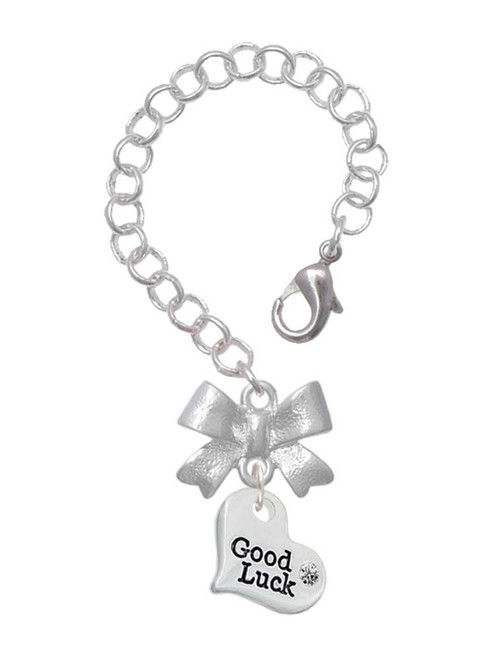 Silver Plated Small Good Luck Heart - Bow Charm Accessory for Tumblers and Thermal Cups