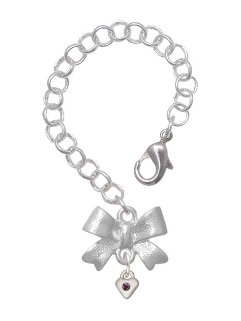 Silver Plated Mini February - Purple Crystal Heart - Bow Charm Accessory for Tumblers and Thermal Cups