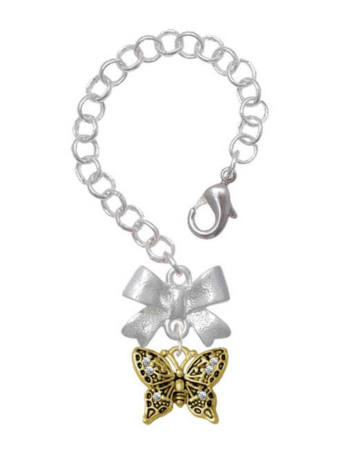 Gold-tone Small Antiqued Crystal Butterfly - Bow Charm Accessory for Tumblers and Thermal Cups