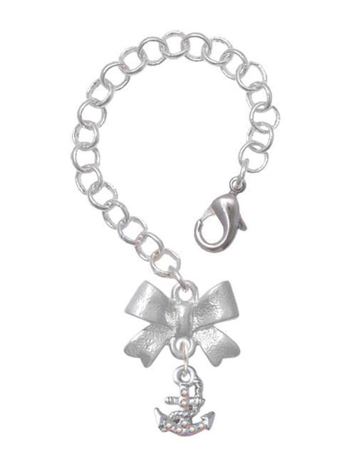 Silver Plated Mini AB Crystal Anchor of Hope - Bow Charm Accessory for Tumblers and Thermal Cups