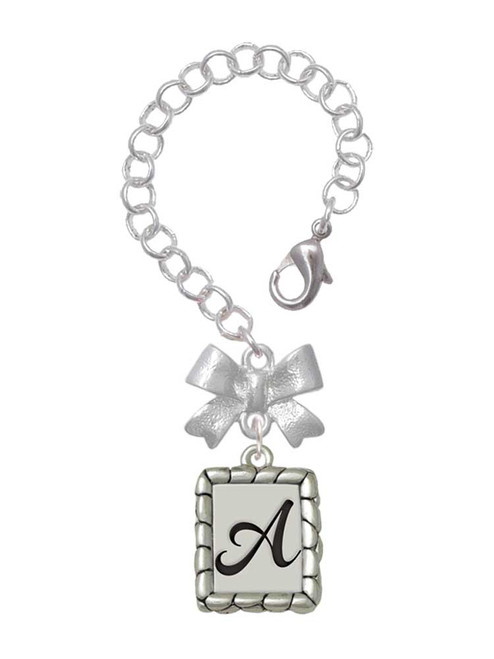 Silver Plated Pebble Border Initial - A - Bow Charm Accessory for Tumblers and Thermal Cups