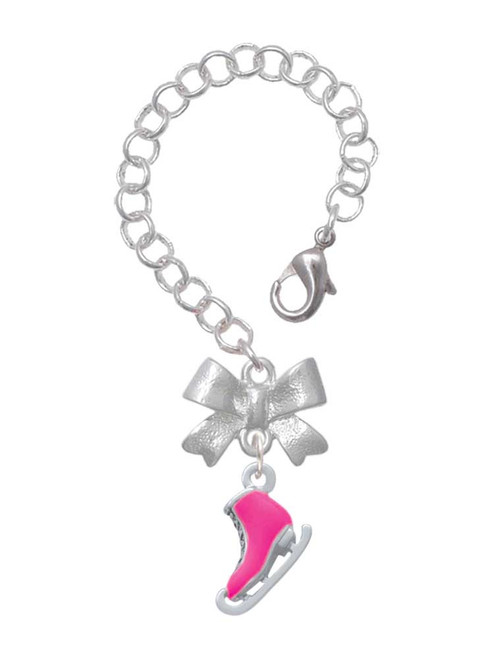 Silver Plated 3-D Hot Pink Ice Skate - Bow Charm Accessory for Tumblers and Thermal Cups