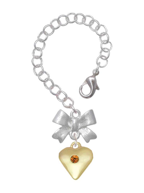 Gold-tone Large Yellow Crystal Heart - Bow Charm Accessory for Tumblers and Thermal Cups