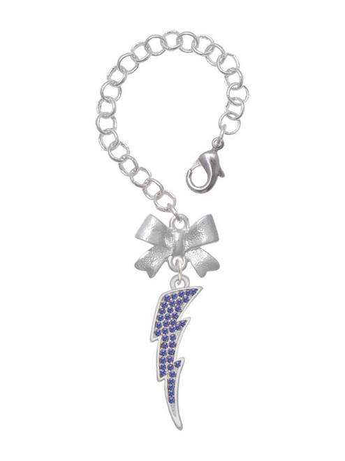Silver Plated Large Blue Crystal Lightning Bolt - Bow Charm Accessory for Tumblers and Thermal Cups
