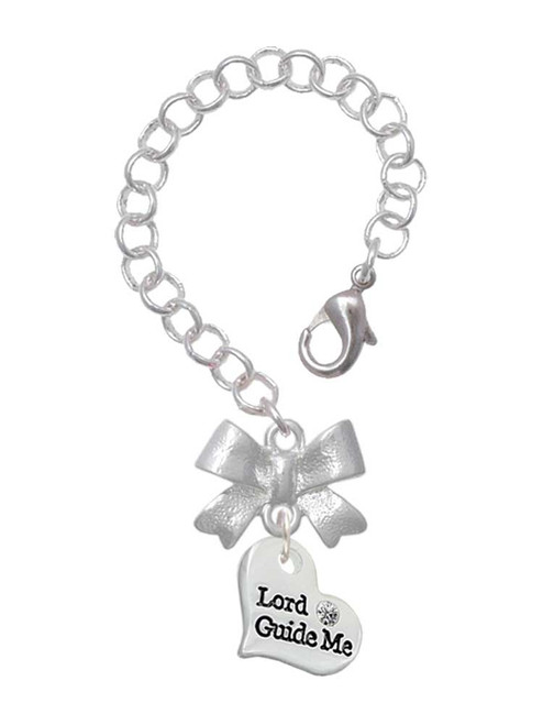 Silver Plated Small Lord Guide Me Heart - Bow Charm Accessory for Tumblers and Thermal Cups