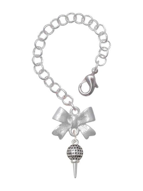 Silver Plated Small Golf Ball on Tee - Bow Charm Accessory for Tumblers and Thermal Cups