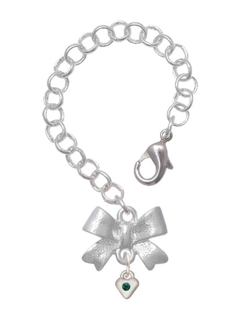 Silver Plated Mini May - Green Crystal Heart - Bow Charm Accessory for Tumblers and Thermal Cups