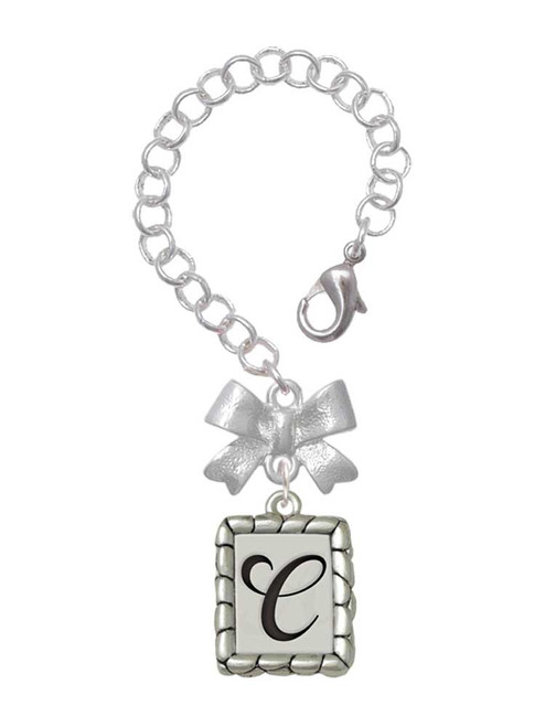 Silver Plated Pebble Border Initial - C - Bow Charm Accessory for Tumblers and Thermal Cups