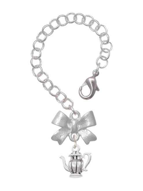 Silver Plated Tea Pot - Bow Charm Accessory for Tumblers and Thermal Cups