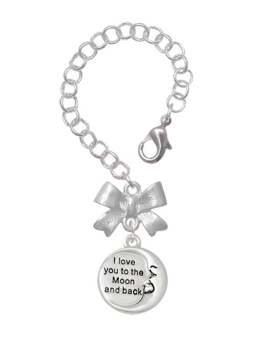 Silver Plated I Love You to the Moon and Back - Bow Charm Accessory for Tumblers and Thermal Cups