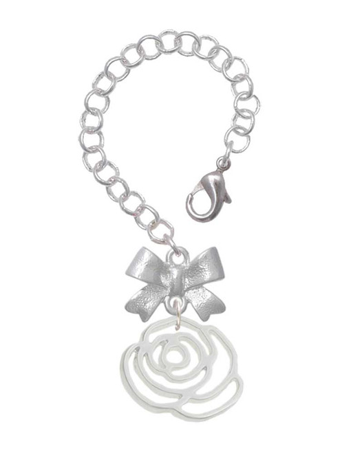 Silver Plated Large Rose Outline - Bow Charm Accessory for Tumblers and Thermal Cups